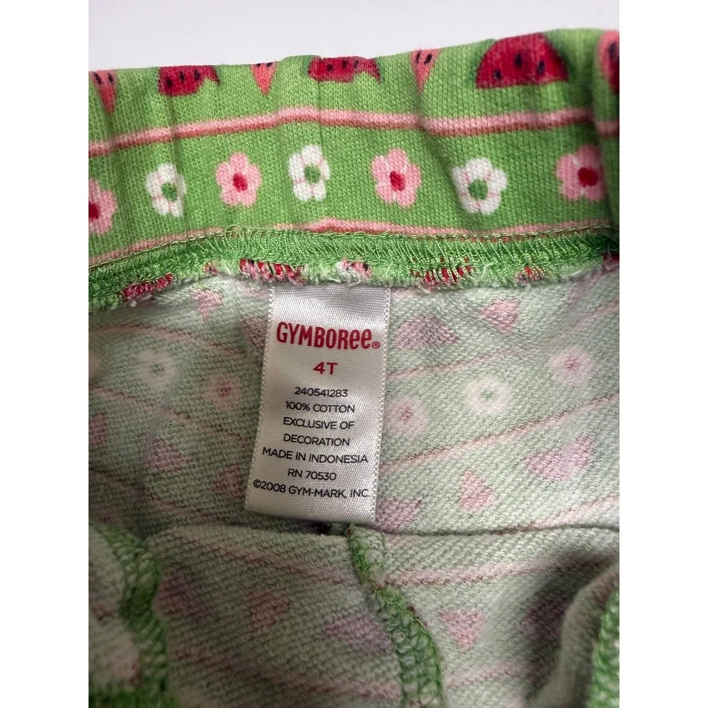 Gymboree Girls Green Watermelon‎ Floral Stripe Cotton Knit Pull On Shorts 4T